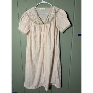 Vintage Barbizon Nightgown Pink Lace Floral Embroidered Nighty Medium Grannycore